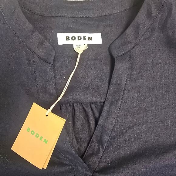 NWT Boden Linen Navy Split Neck Blouse size 8 / Medium - Picture 4 of 6